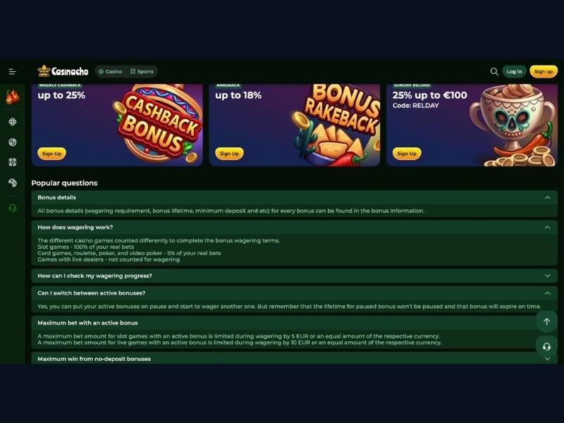 Boni Casinacho Casino (Nacho Casino): Willkommenspaket, Cashback und wie Boni bewusst genutzt werden